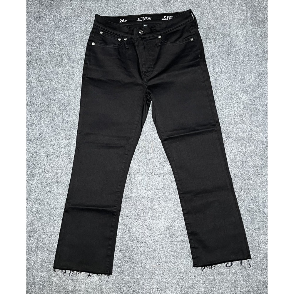 J Crew Jeans Women 26P 9" Demi Boot Crop Black Dark Wash Raw Hem Fit 28x23.5